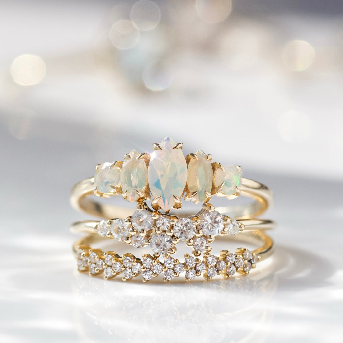 sapphire and diamond celestial scatter ring in solid gold