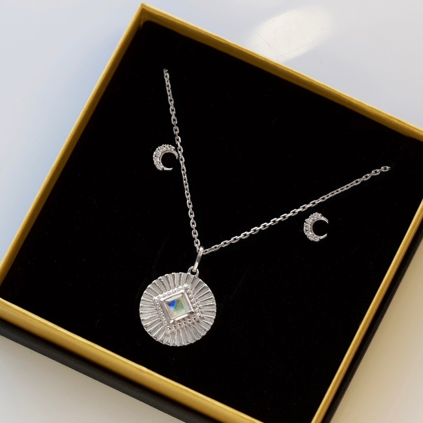 moonstone necklace and celestial stud earring gift set silver
