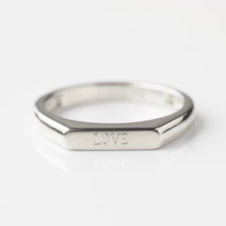 engravable signet bar ring in silver