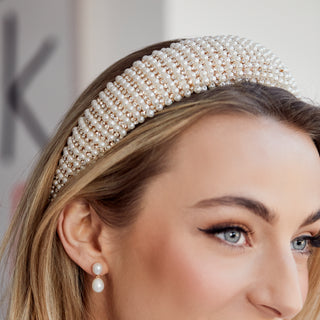 Pearl and crystal wide bridal headband