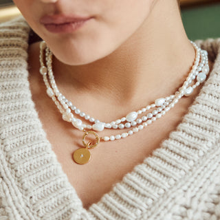 celestial cz front facing clasp pearl necklace in gold