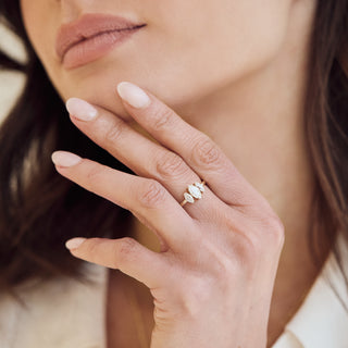 moissanite 2 stone ring in solid gold