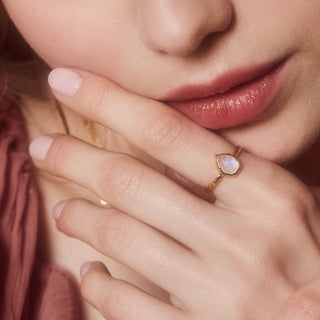 Gracie Rainbow Moonstone Pear Molten Ring