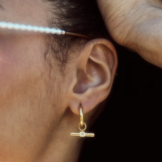 T bar hoop earrings gold