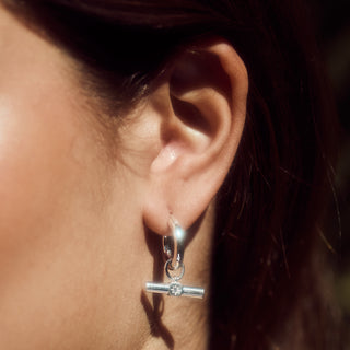 T bar hoop earrings silver