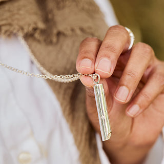 Carrie Elizabeth Breathing Pendant on long chain silver