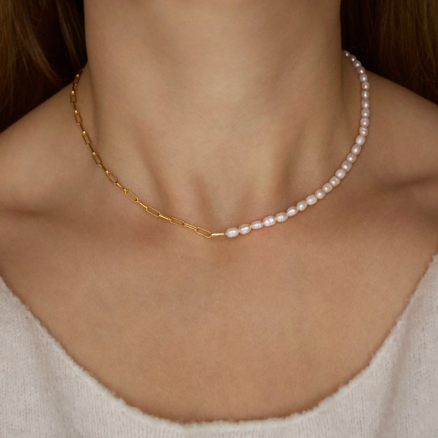 zoe sugg intentions lucky pearl and chain necklace in gold