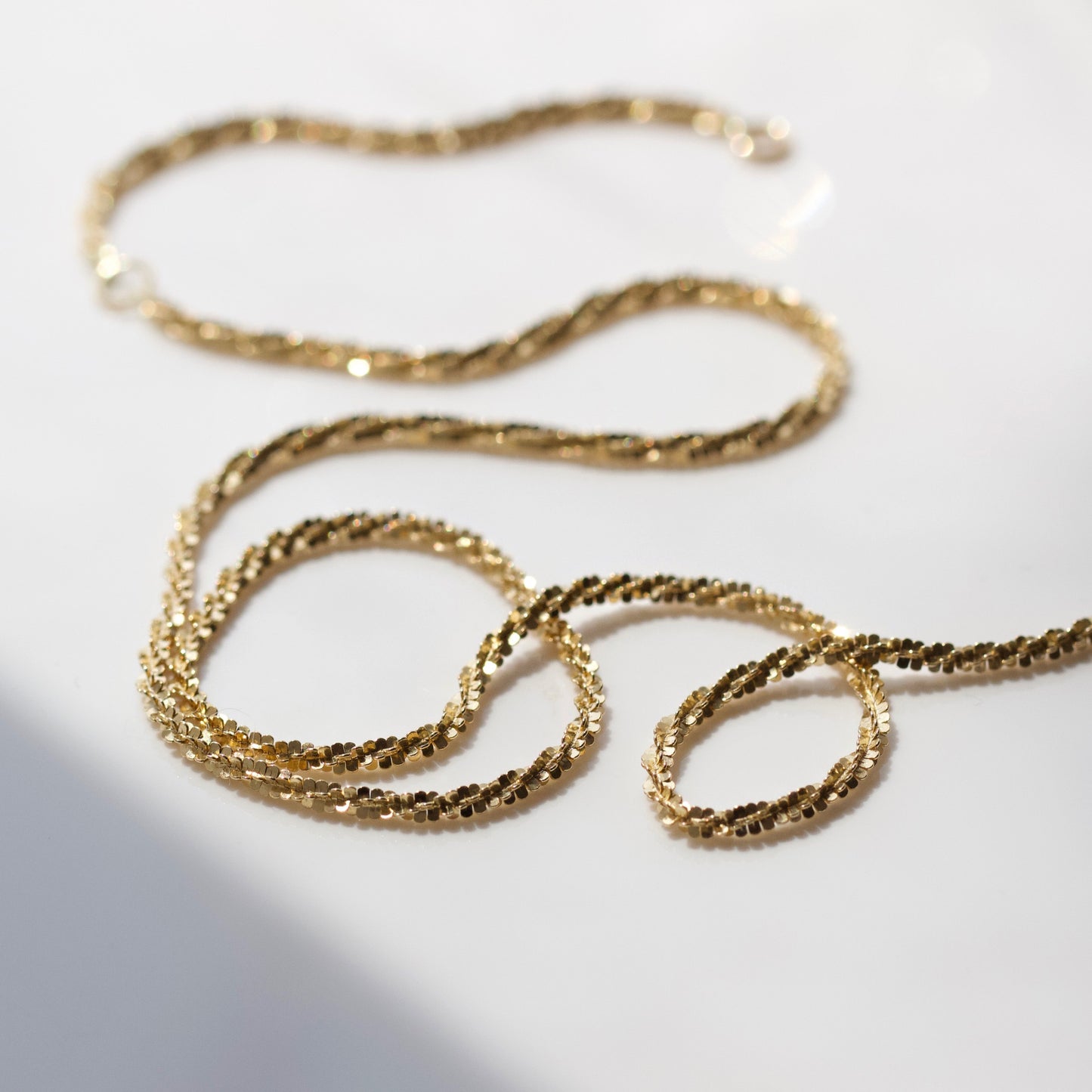 sparkling solid gold diamond cut chain necklace