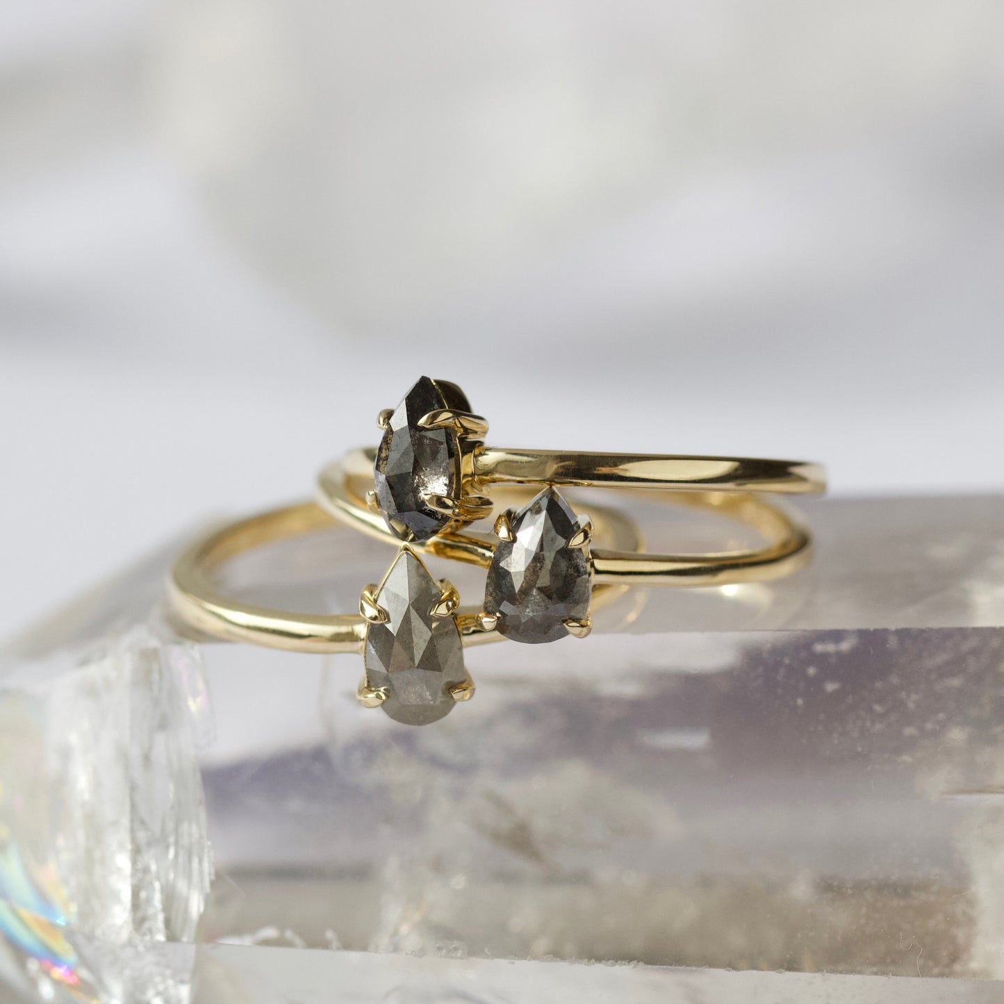 Carrie Elizabeth Pear Salt and Pepper Diamond ring