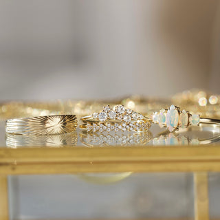 sapphire and diamond celestial scatter ring in solid gold