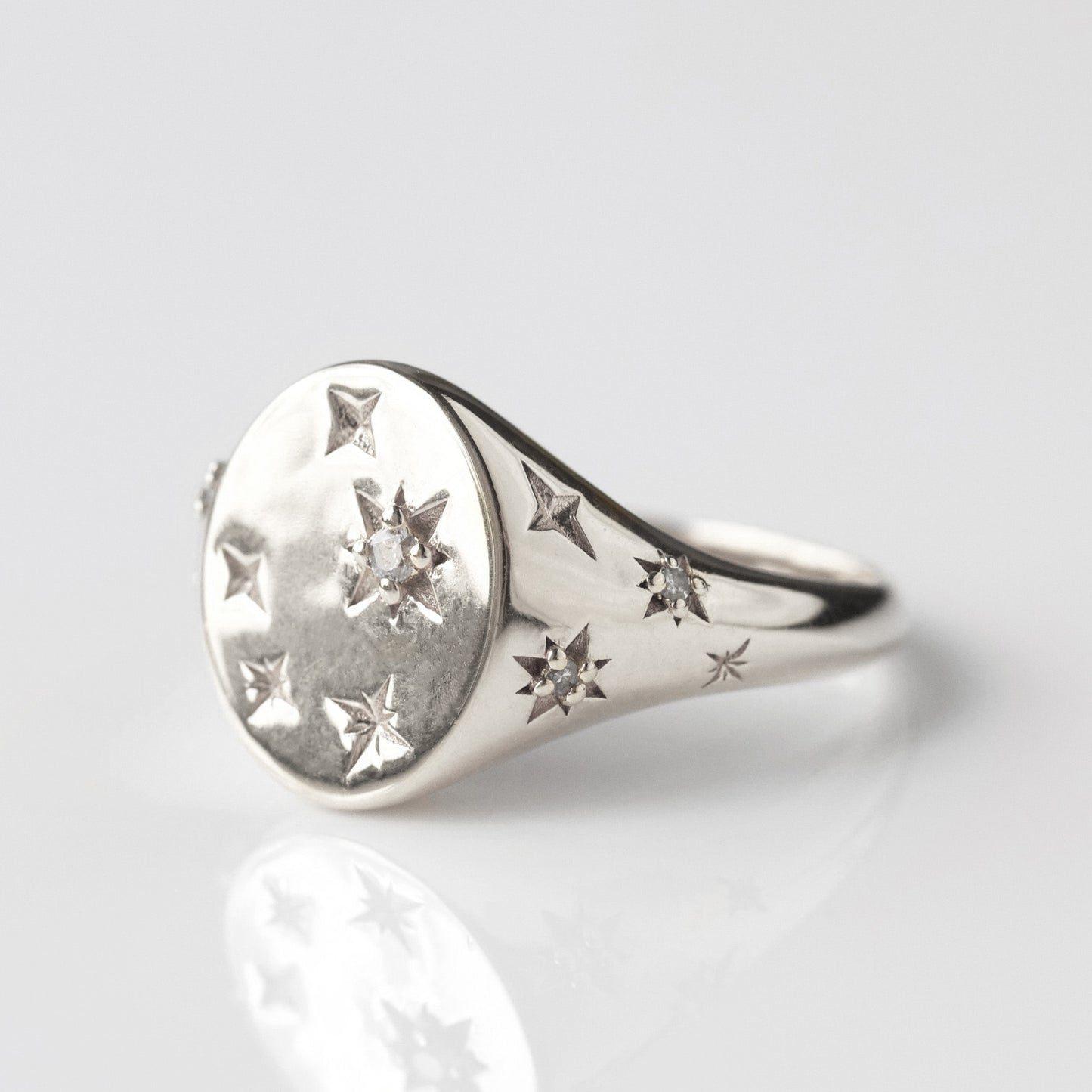 diamond celestial signet ring in silver