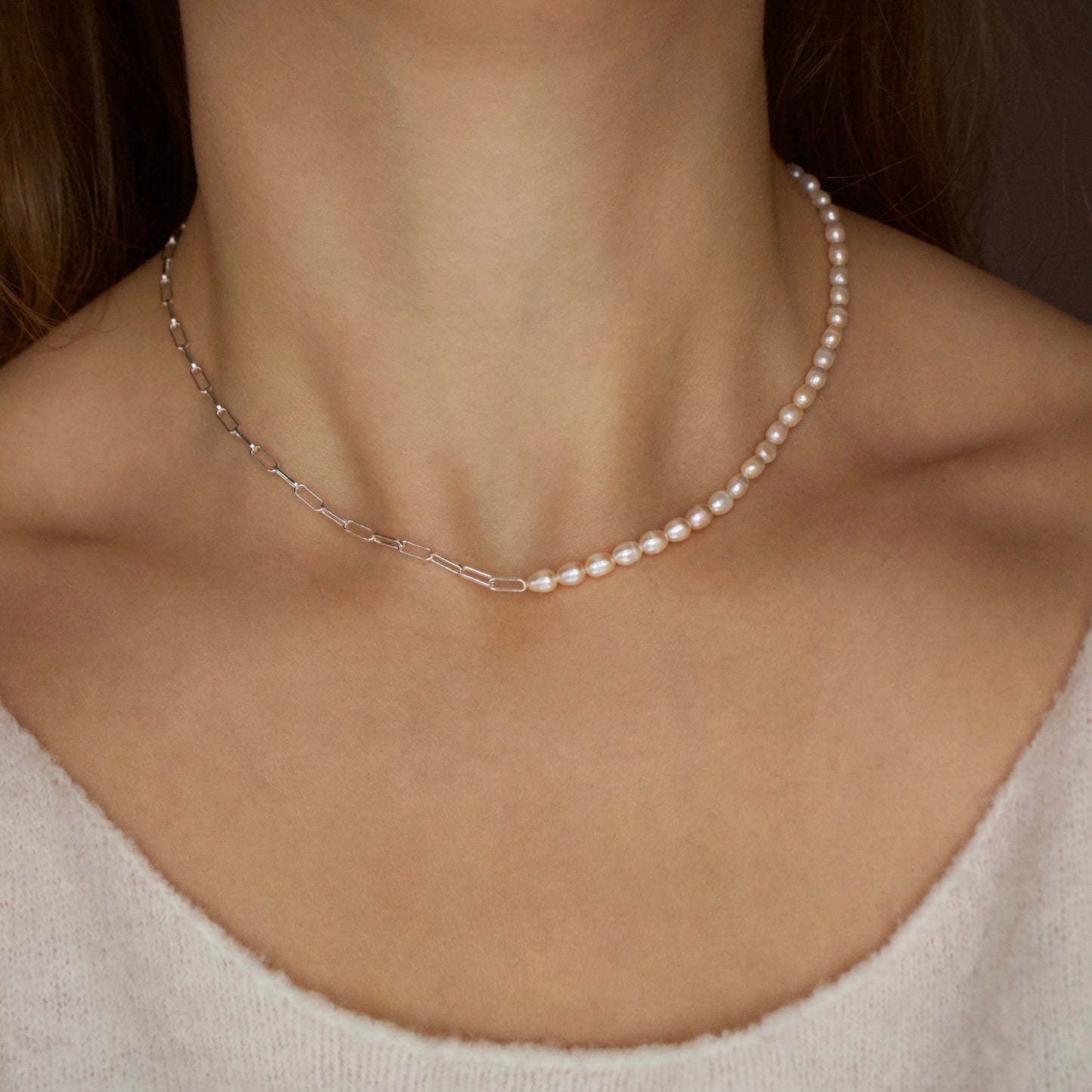 zoe sugg intentions lucky pearl and chain necklace in silver