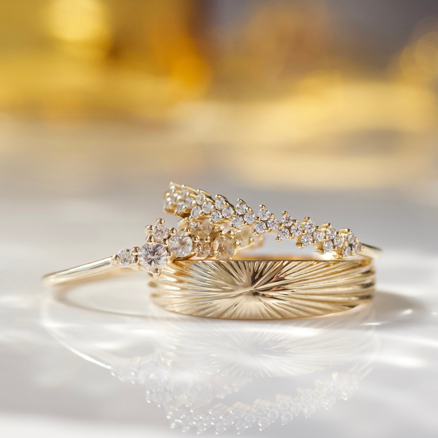 sapphire and diamond celestial scatter ring in solid gold