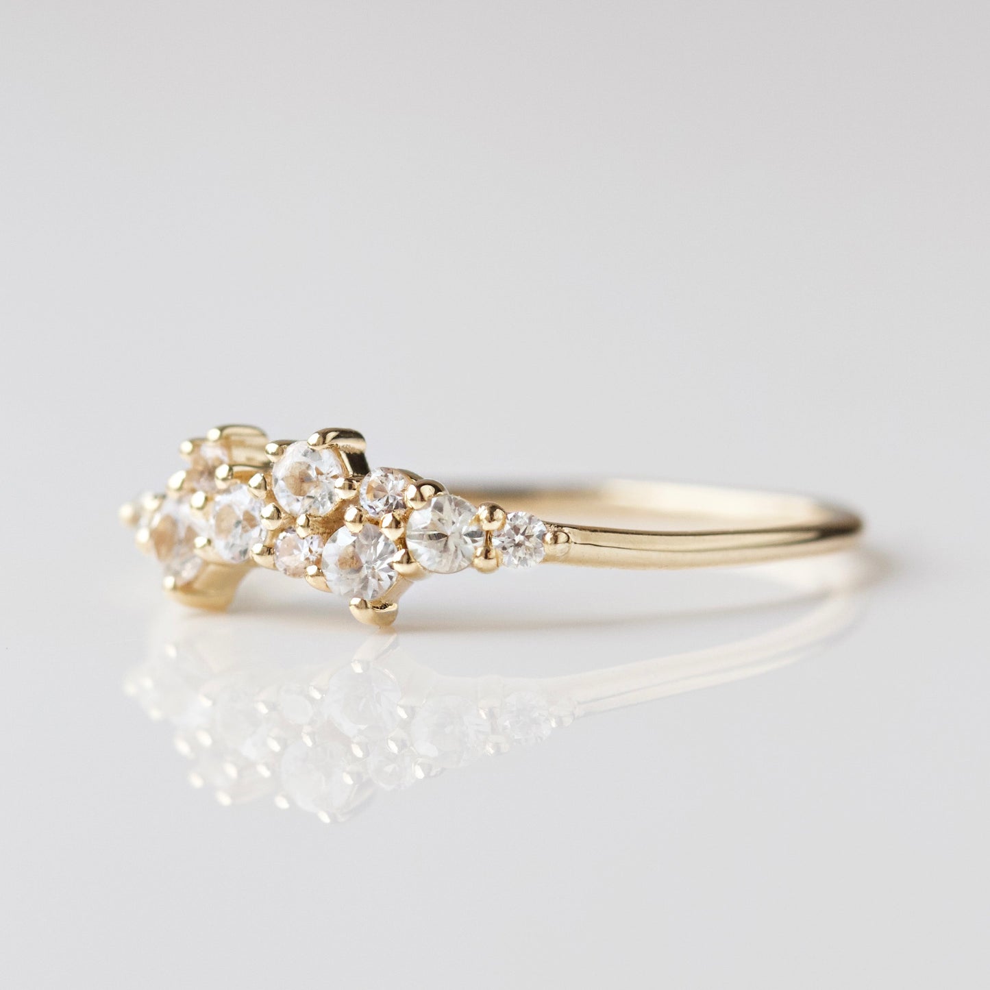 sapphire and diamond celestial scatter ring in solid gold