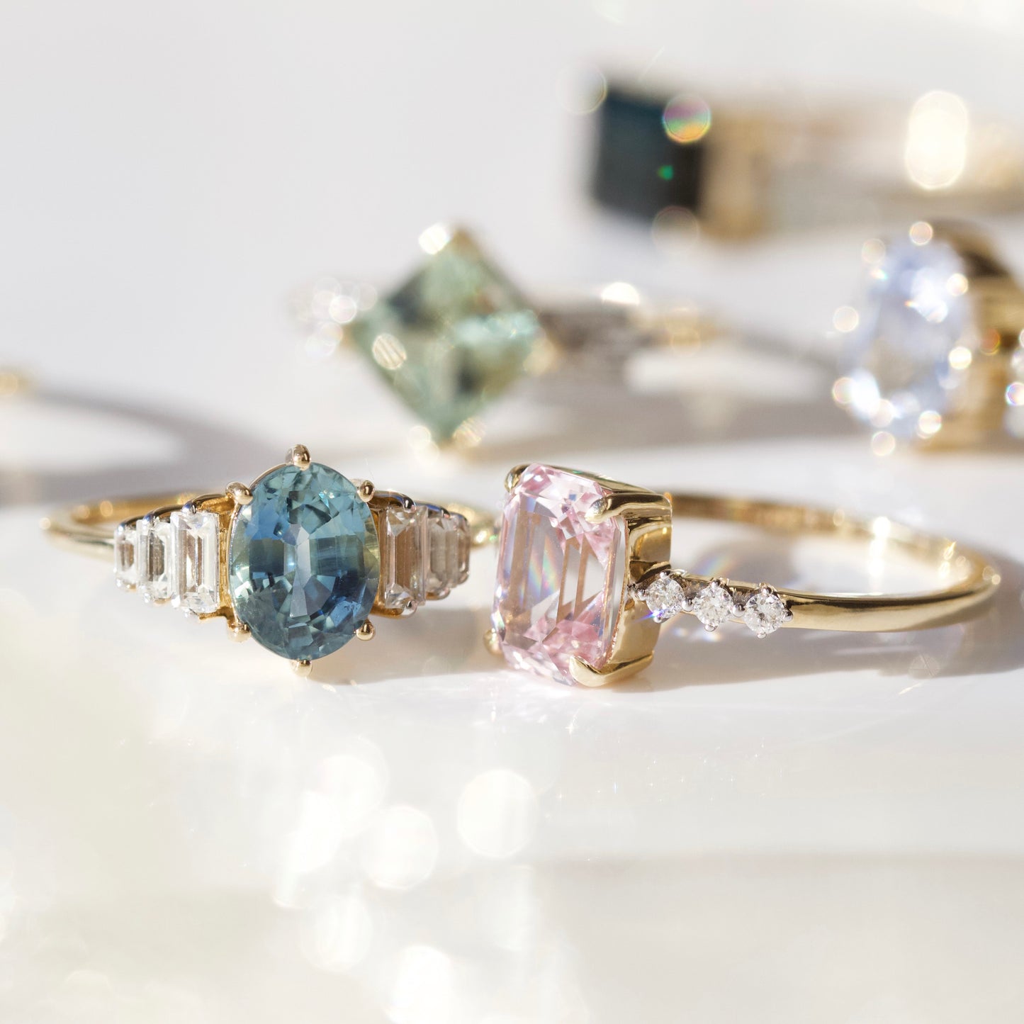 peach sapphire and diamond engagement ring in 14k solid gold