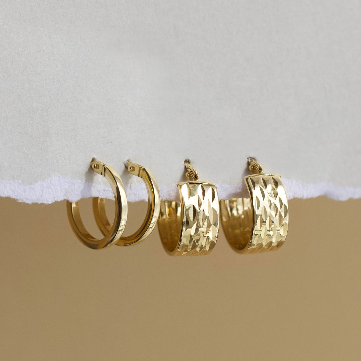 diamond cut hoop earring in solid 9k gold