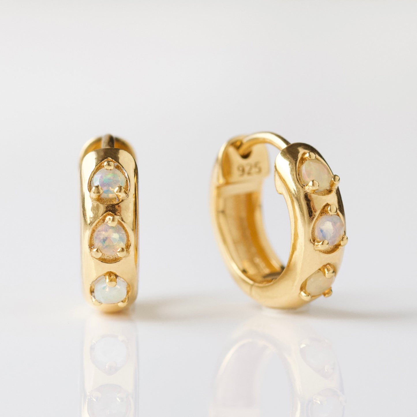 Chunky mini opal hoop earrings in gold