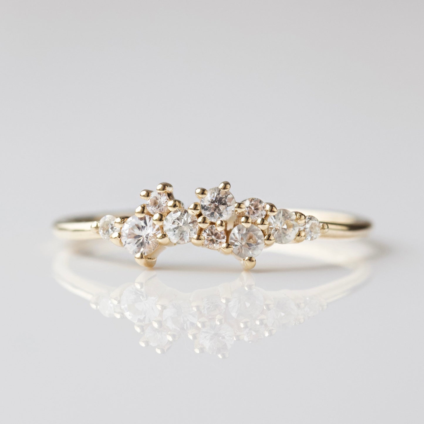 sapphire and diamond celestial scatter ring in solid gold