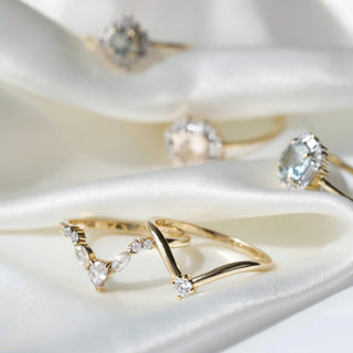 Carrie Elizabeth Deep V Sapphire and Diamond 14k Wedding Band