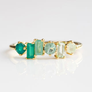 green ombre mixed gemstone ring in gold