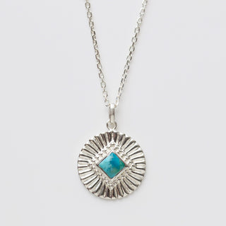 turquoise sunray coin necklace in silver