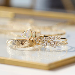 sapphire and diamond celestial scatter ring in solid gold