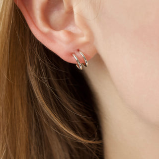 double huggie hoop earrings in sterling silver