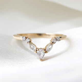 Carrie Elizabeth Deep V Sapphire and Diamond 14k Wedding Band