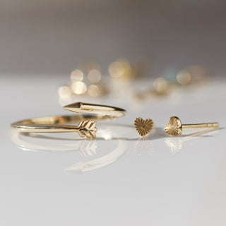 solid gold sunray heart stud earrings