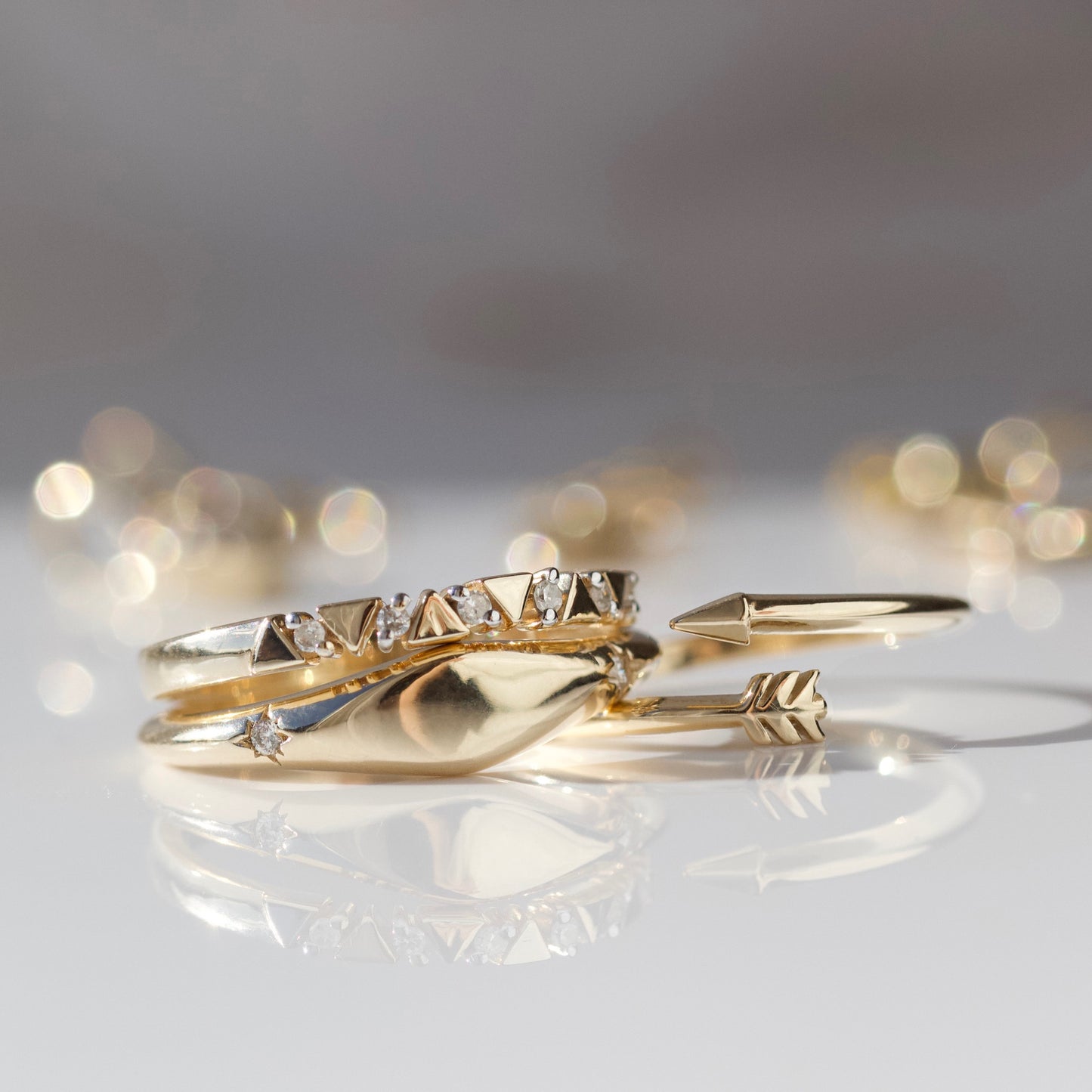 triangle and diamond izar ring in solid gold