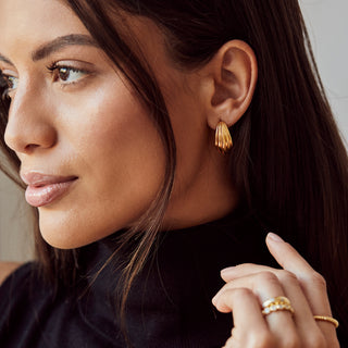 chunky statement hoop croissant style earrings in gold