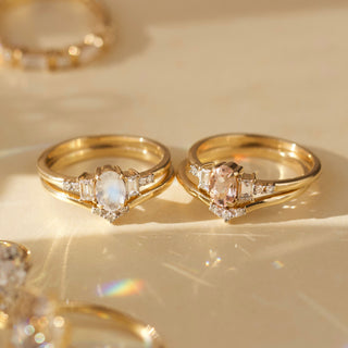 Morganite and diamond engagement ring set