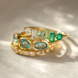 green ombre mixed gemstone ring in gold