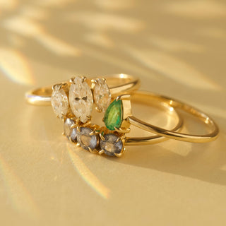 moissanite 2 stone ring in solid gold
