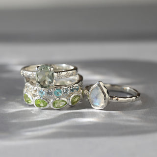 Rainbow moonstone pear molten ring silver