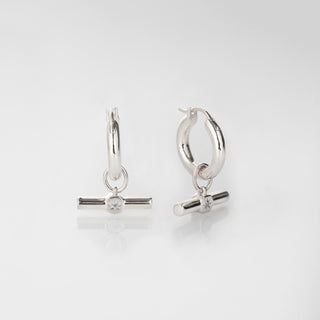 T bar hoop earrings silver