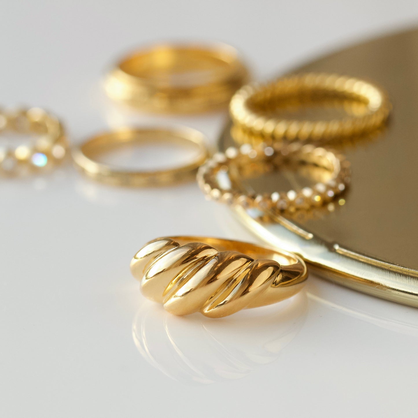 chunky croissant vintage style ring in gold