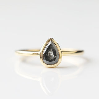 Exclusive Carrie Elizabeth Salt and Pepper Pear Diamond Ring One of a kind