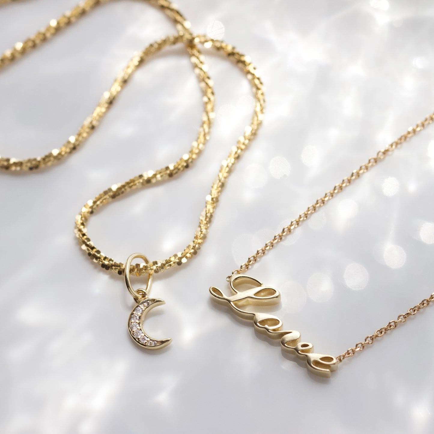 Crescent moon diamond charm in solid gold