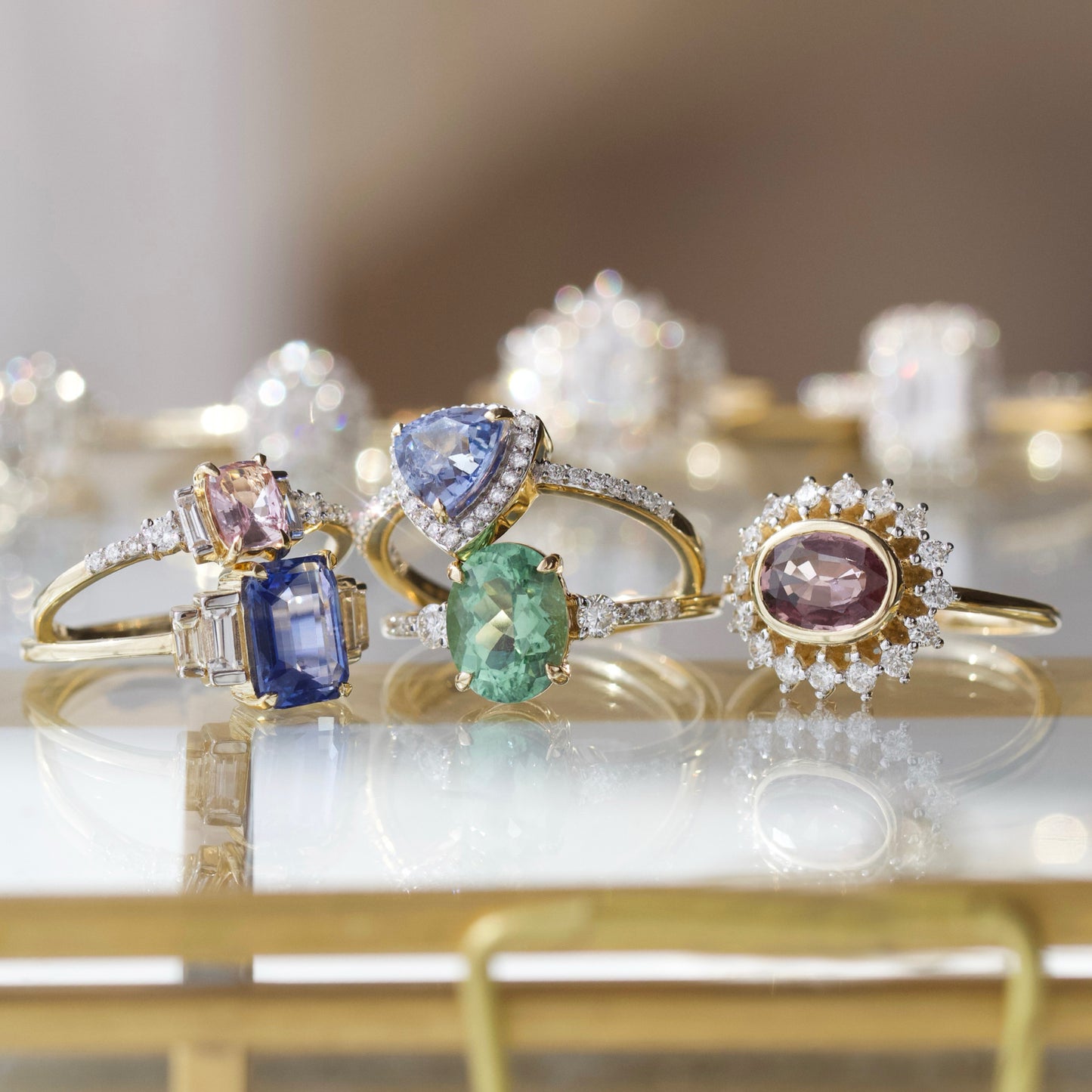 Exclusive blue sapphire and diamond engagement ring in solid gold