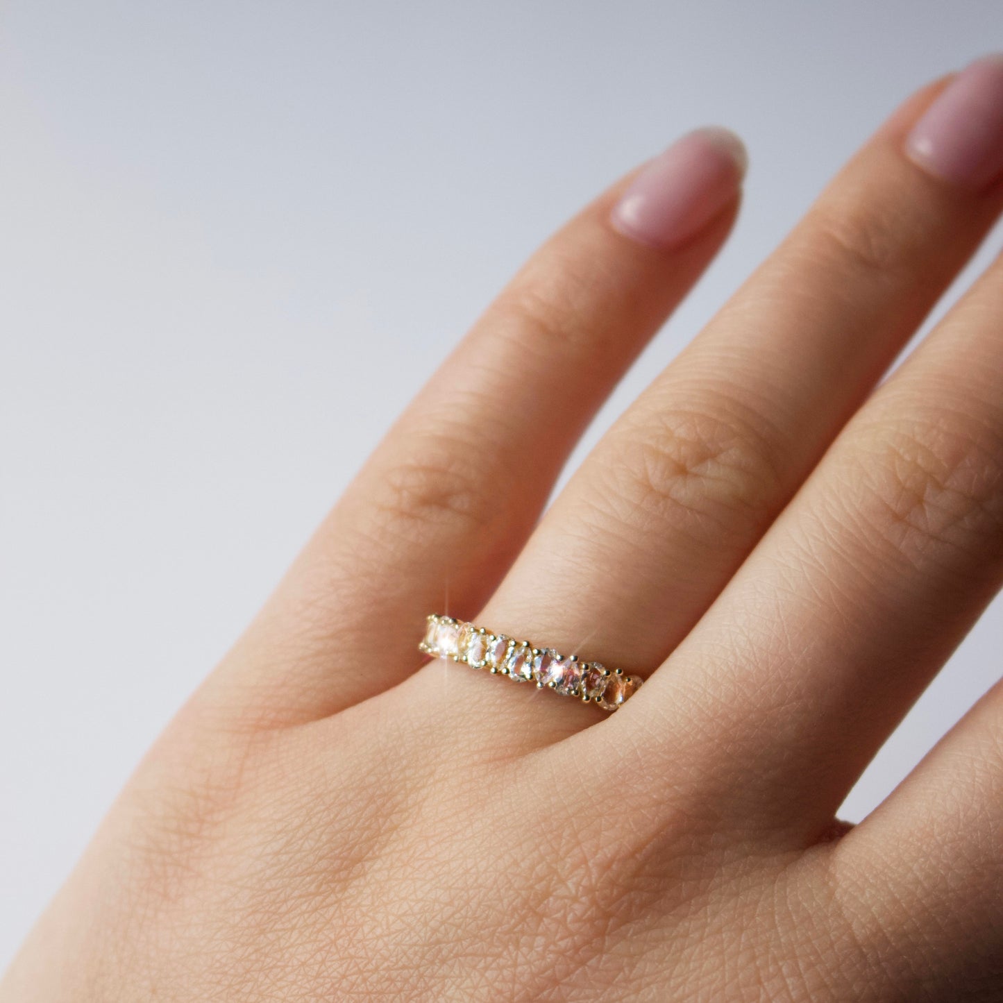 SAMPLE SALE- White Topaz Ring in 14k Solid Yellow Gold- Size UK O