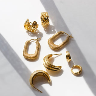 chunky statement hoop croissant style earrings in gold