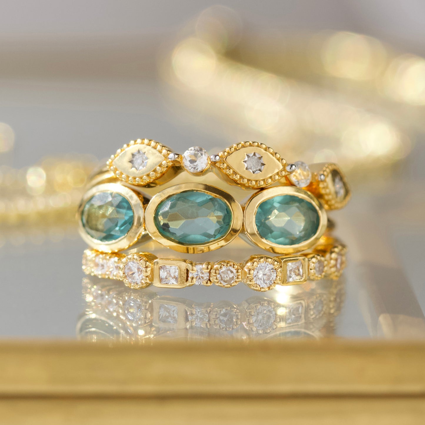 london blue topaz faceted ring in gold
