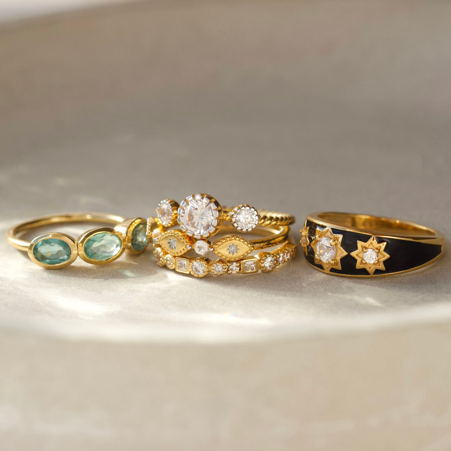 black enamel cz star ring in gold