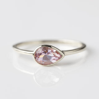 pink amethyst pear ring in silver 