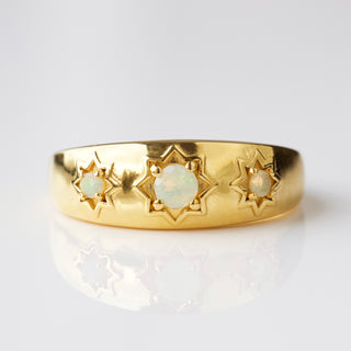 opal vintage style chunky star ring in gold
