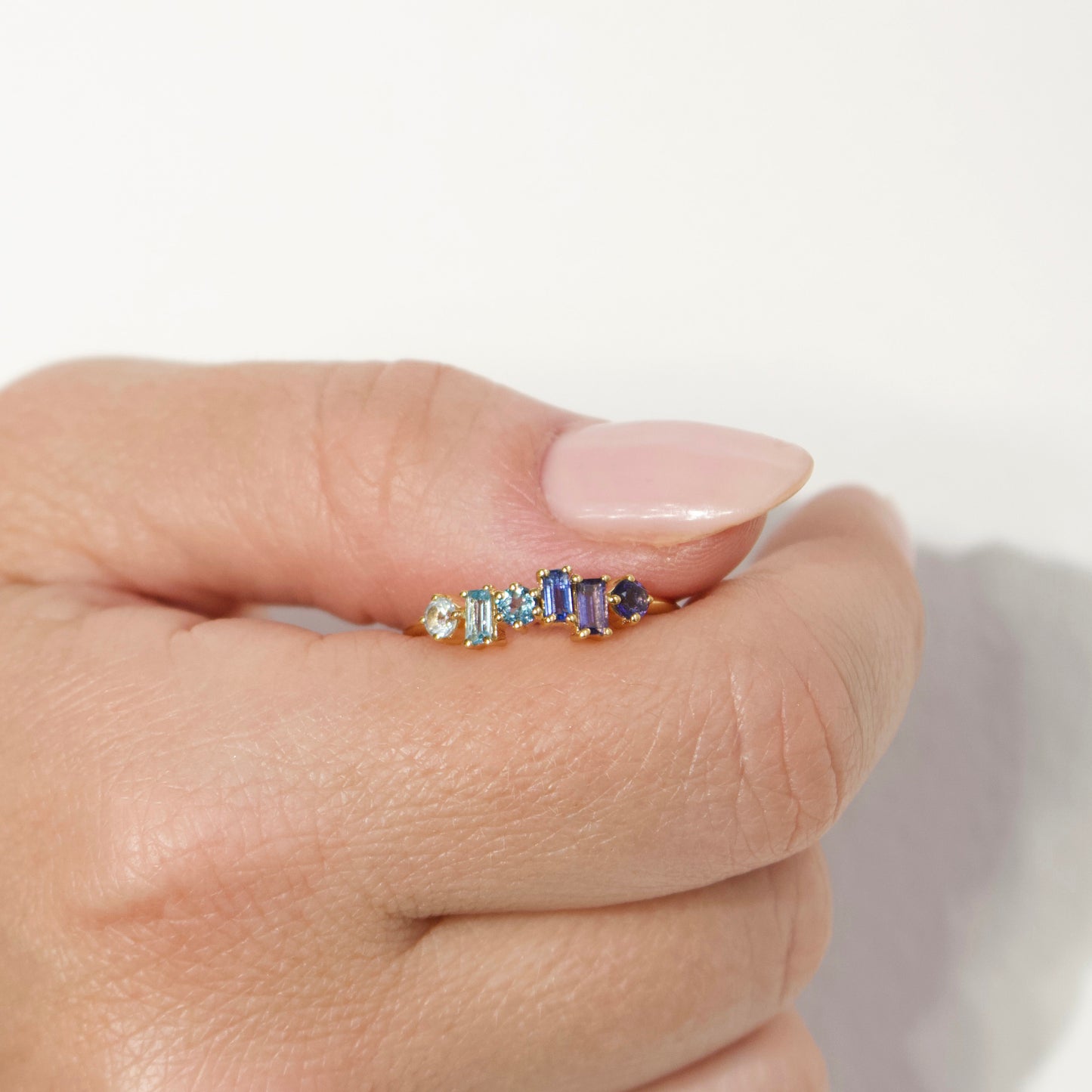 blue ombre ring in gold