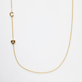 diamond heart and initial necklace gold