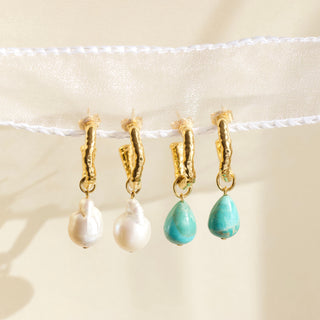 turquoise molten hoop earrings in gold