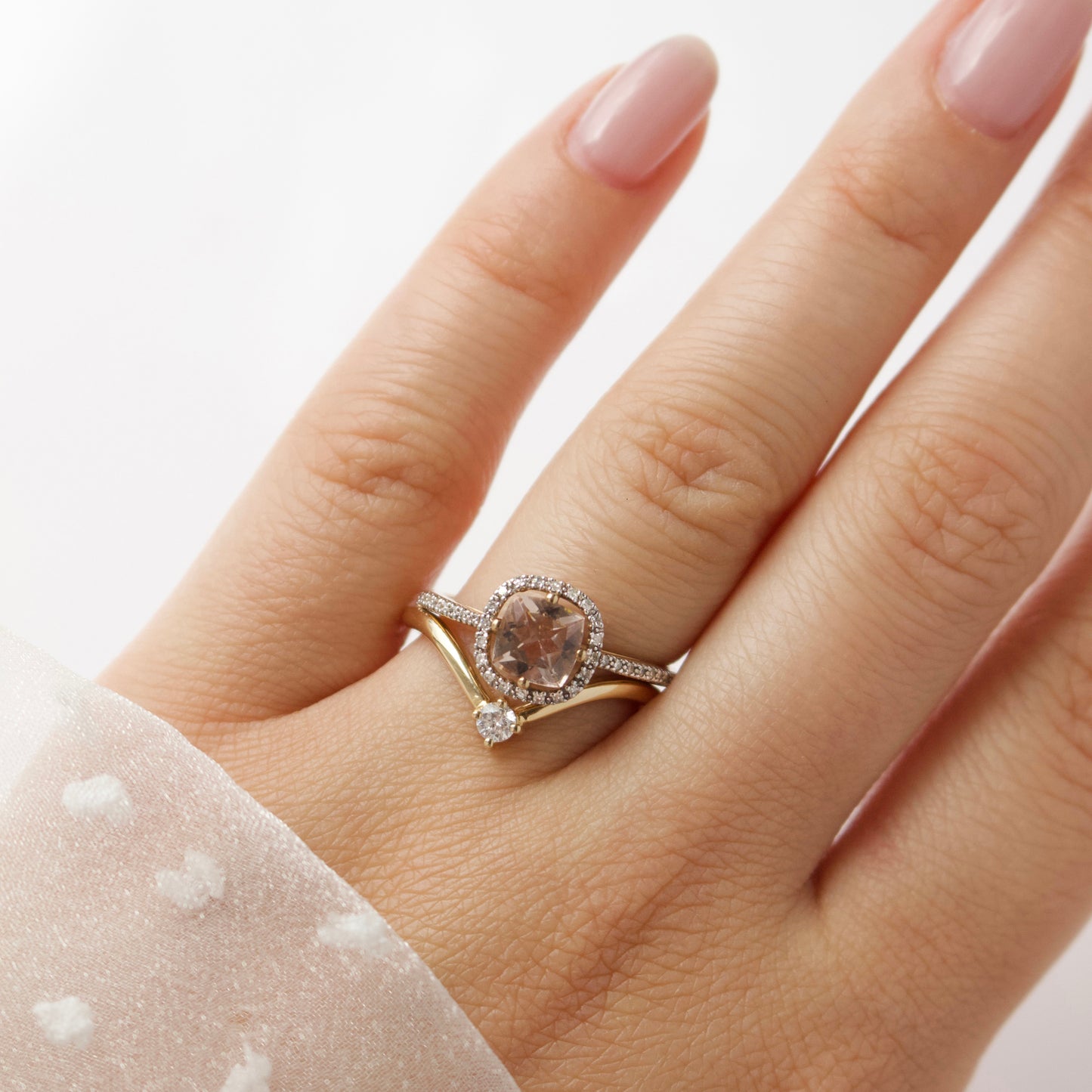 Carrie Elizabeth Deep Curved Solitaire Wedding Band in 14k Gold